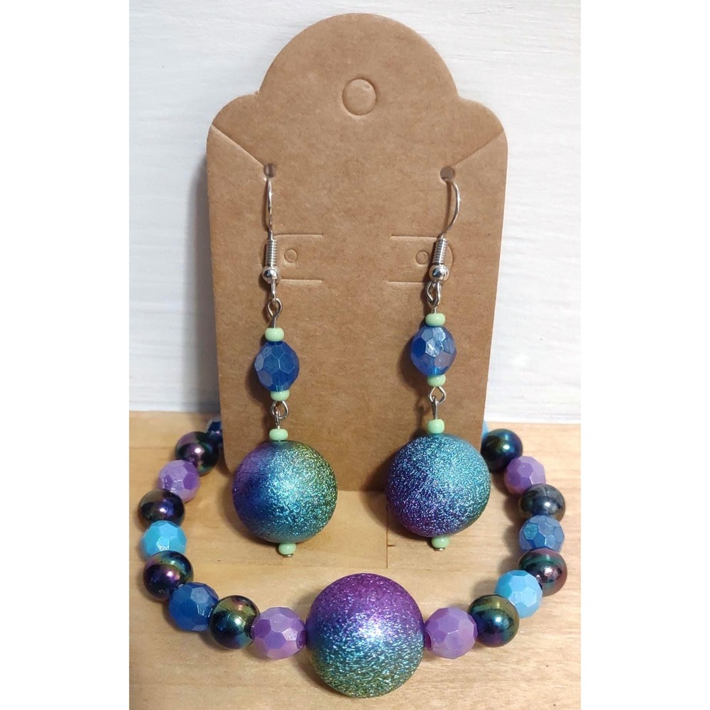 Mermaid's Nebula Jewelry Set Stretch Bracelet and earrings